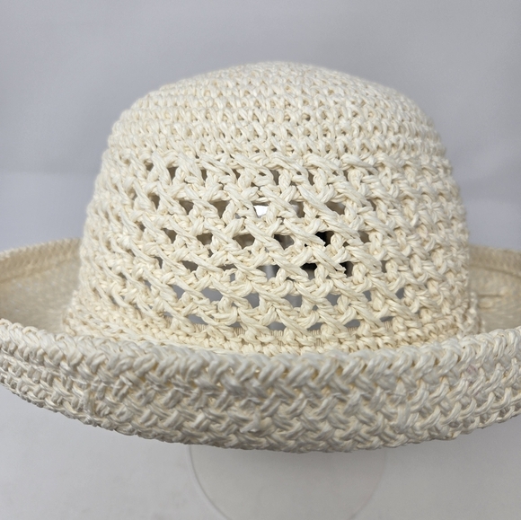 VINTAGE XHILARATION CREAM 100% PAPER OPEN WEAVE SUN HAT ROLLED BRIM WOMEN OS - Picture 3 of 12